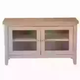 110cm TV Unit with Glass Doors Grey or White Painted Finish and Washed Oak Top